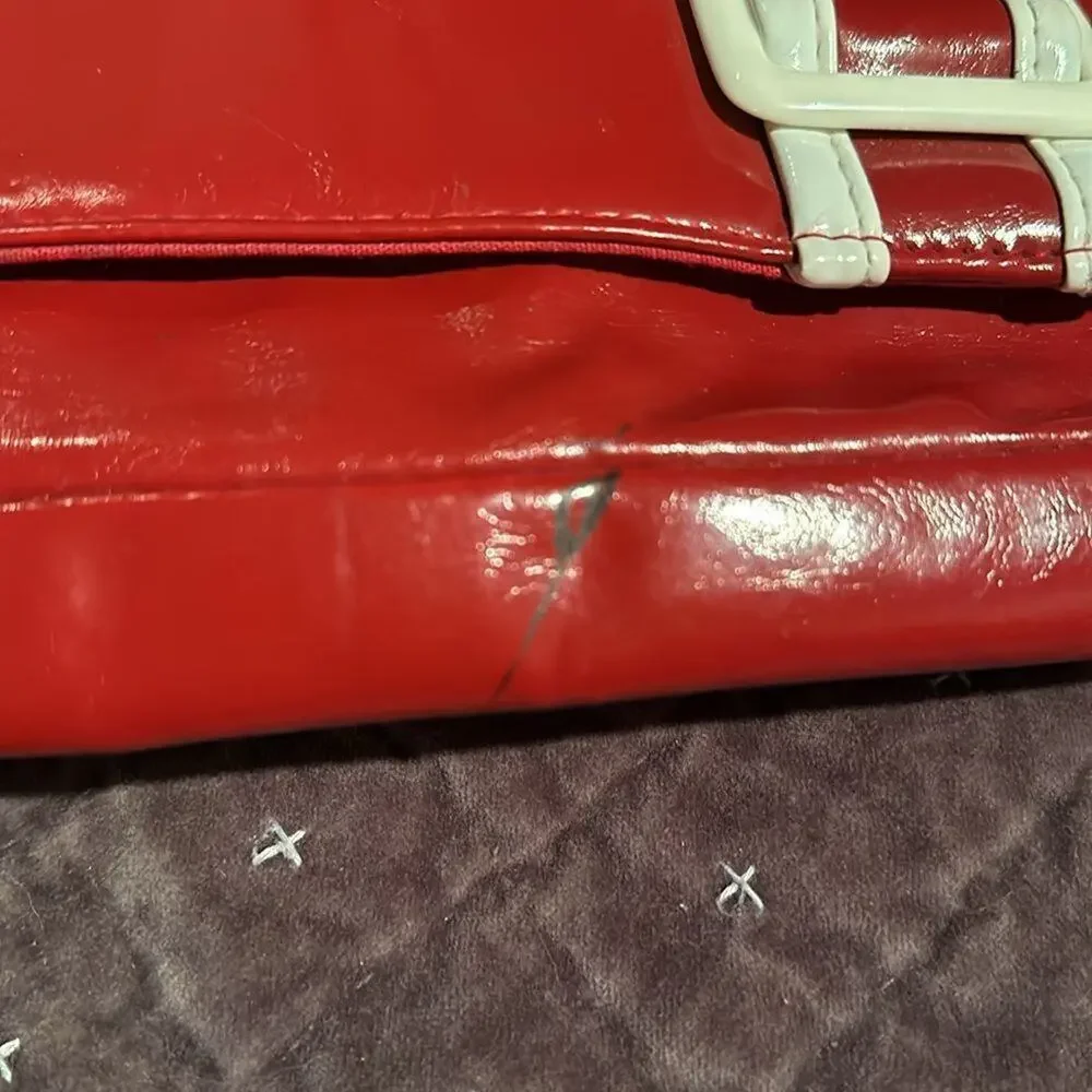 Vintage Red Vinyl Clutch w white buckle